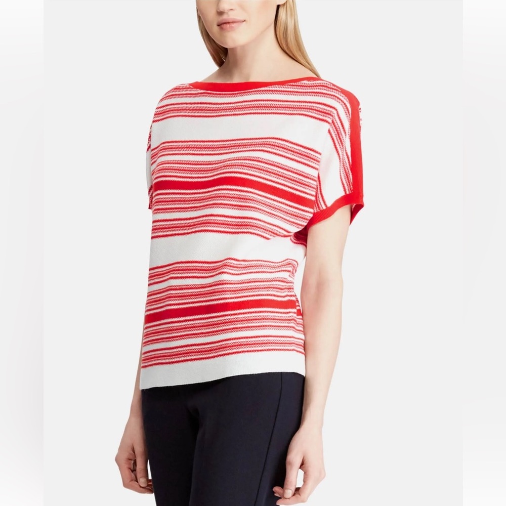 Lauren Ralph Lauren Lafave Red & White Striped Linen Cotton Blend Knit Top XS